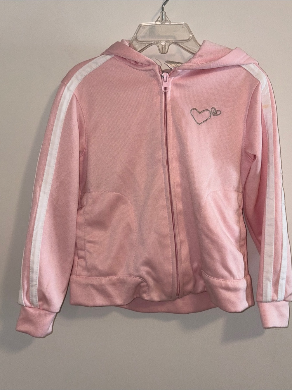 Girl’s Athletic Works Light Pink Hooded Zip Jacket with White Stripes